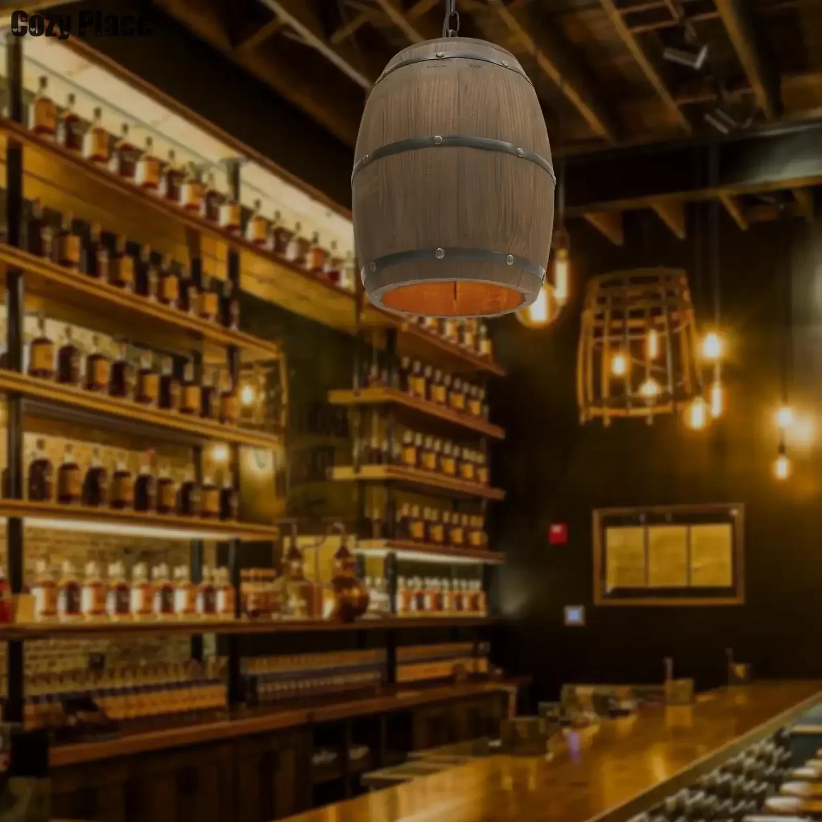 Wine & Beer Guayaquil - Rustykalna Lampa Vintage Żyrandol Drewniana Lampa